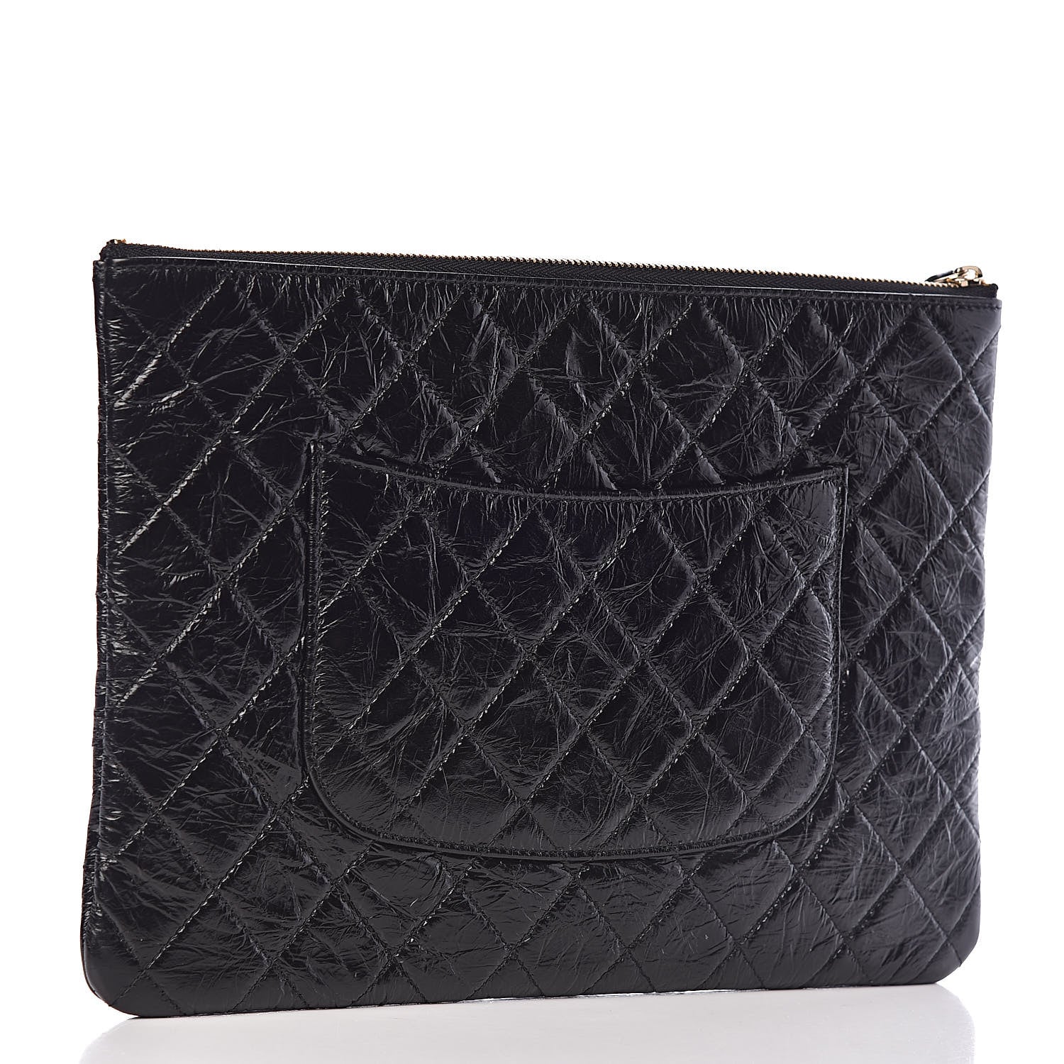 Chanel Shiny Crumpled Calfskin Quilted Medium Night by the C Pouch Clutch Black 3 of 8