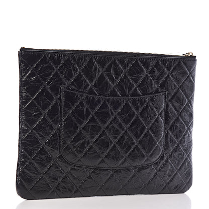 Chanel Shiny Crumpled Calfskin Quilted Medium Night by the C Pouch Clutch Black 3 of 8