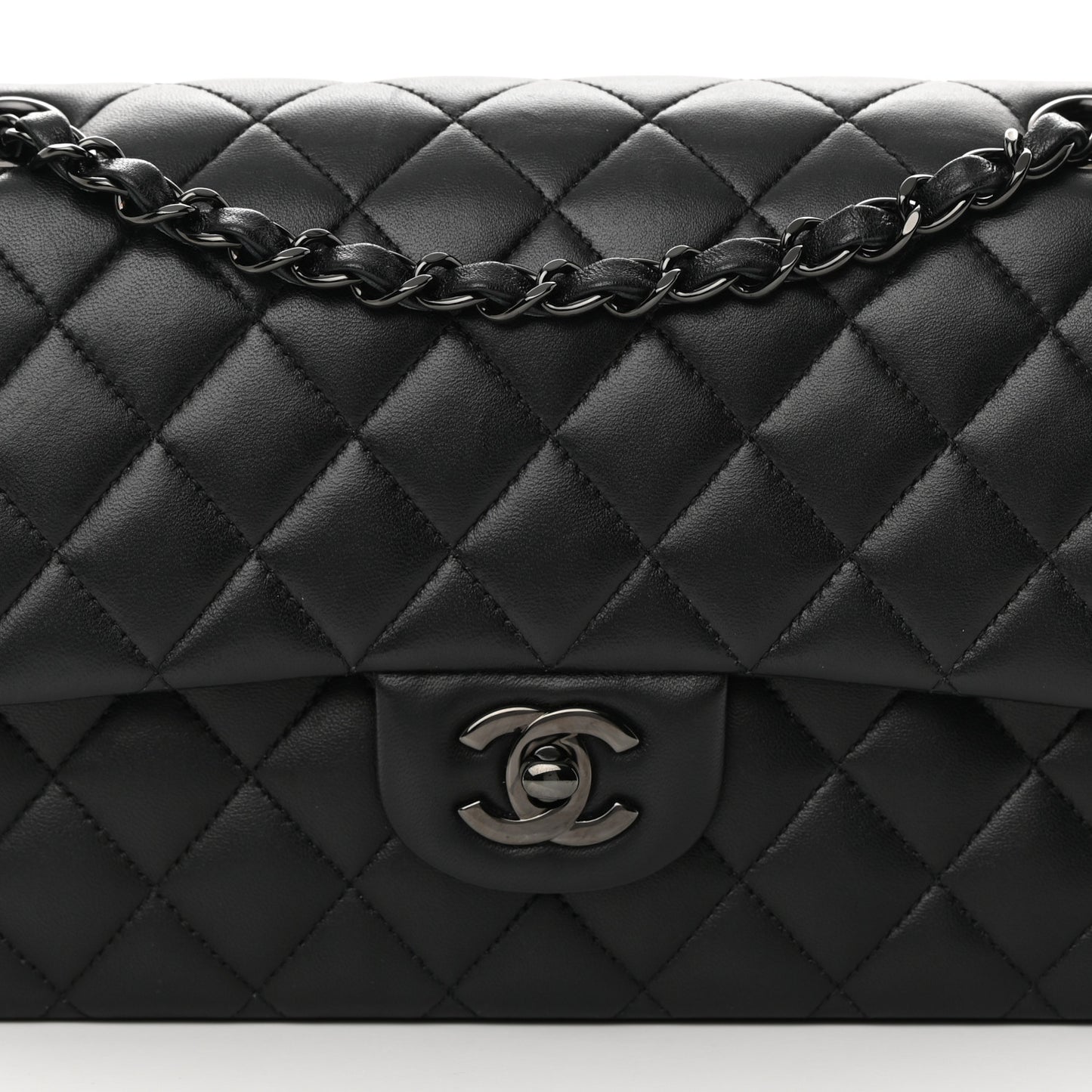Lambskin Quilted Medium Double Flap So Black