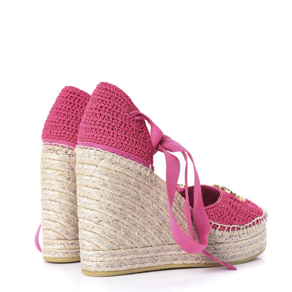 Gucci Cotton Crochet Pearly GG Ankle Wrap Platform Espadrille Wedges 36 Cyclamen Rose 4 of 12