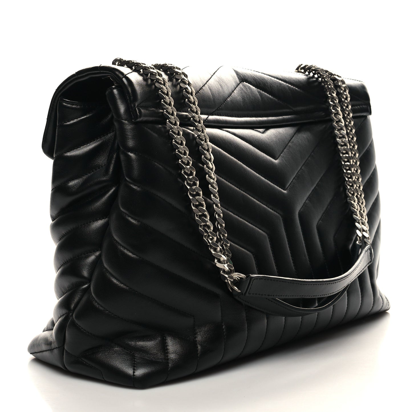 Calfskin Y Quilted Monogram Large Loulou Chain Satchel Black