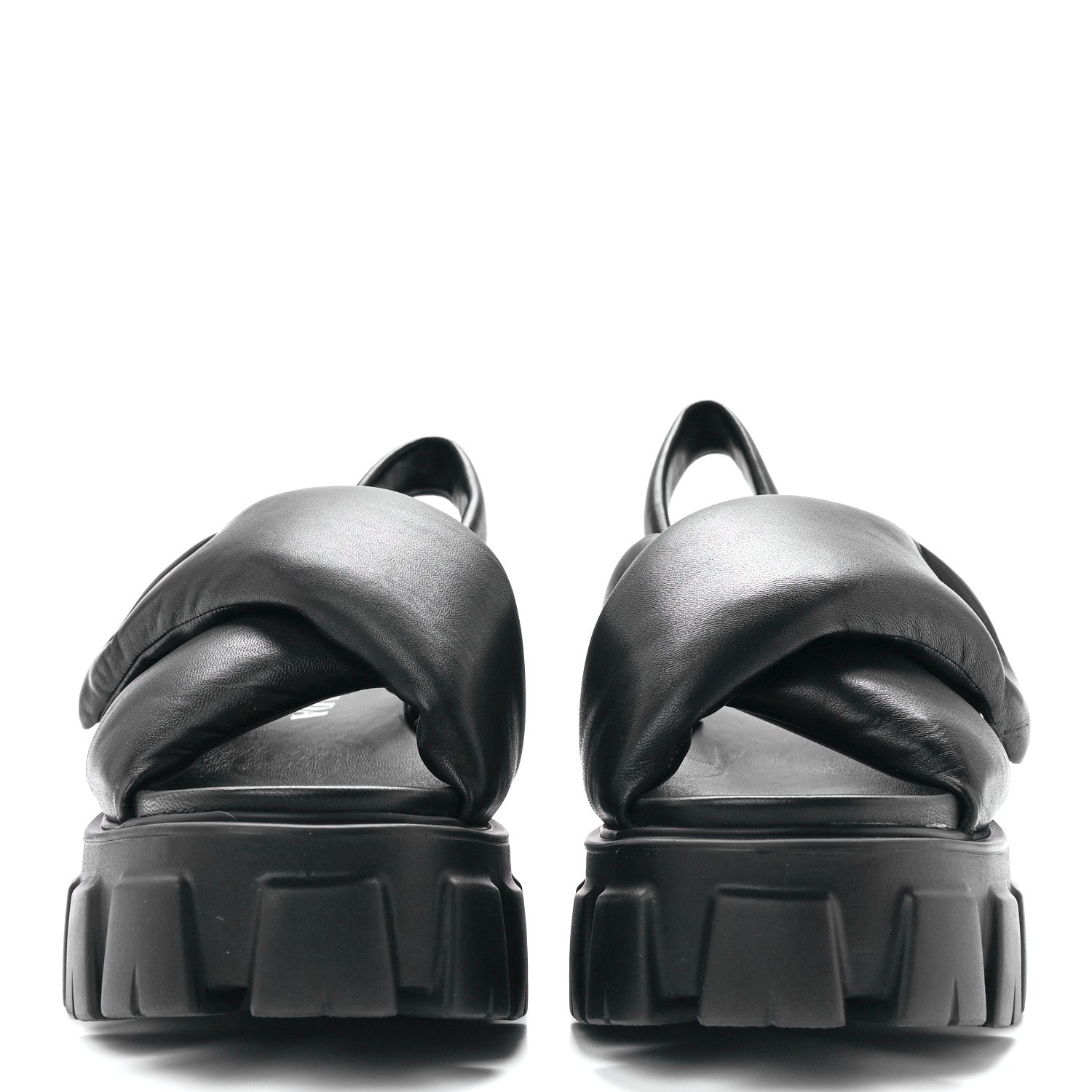 Prada Nappa Soft Metal Triangle Logo Padded Monolith 55mm Slingback Sandals 41 Black 2 of 9