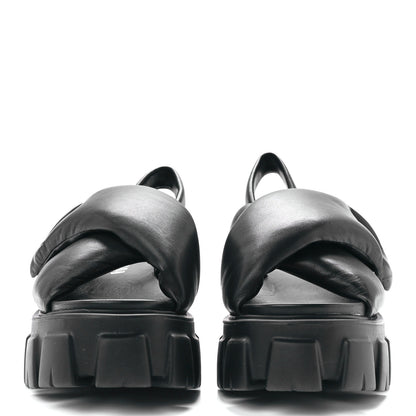 Prada Nappa Soft Metal Triangle Logo Padded Monolith 55mm Slingback Sandals 41 Black 2 of 9