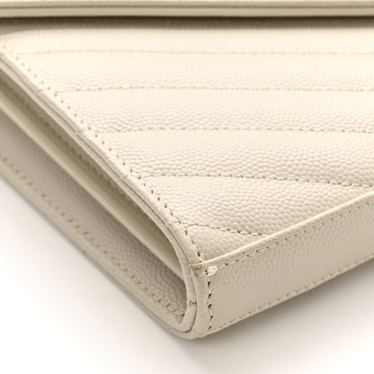 Saint Laurent Grain De Poudre Matelasse Chevron Monogram Chain Wallet Crema Soft 11 of 15