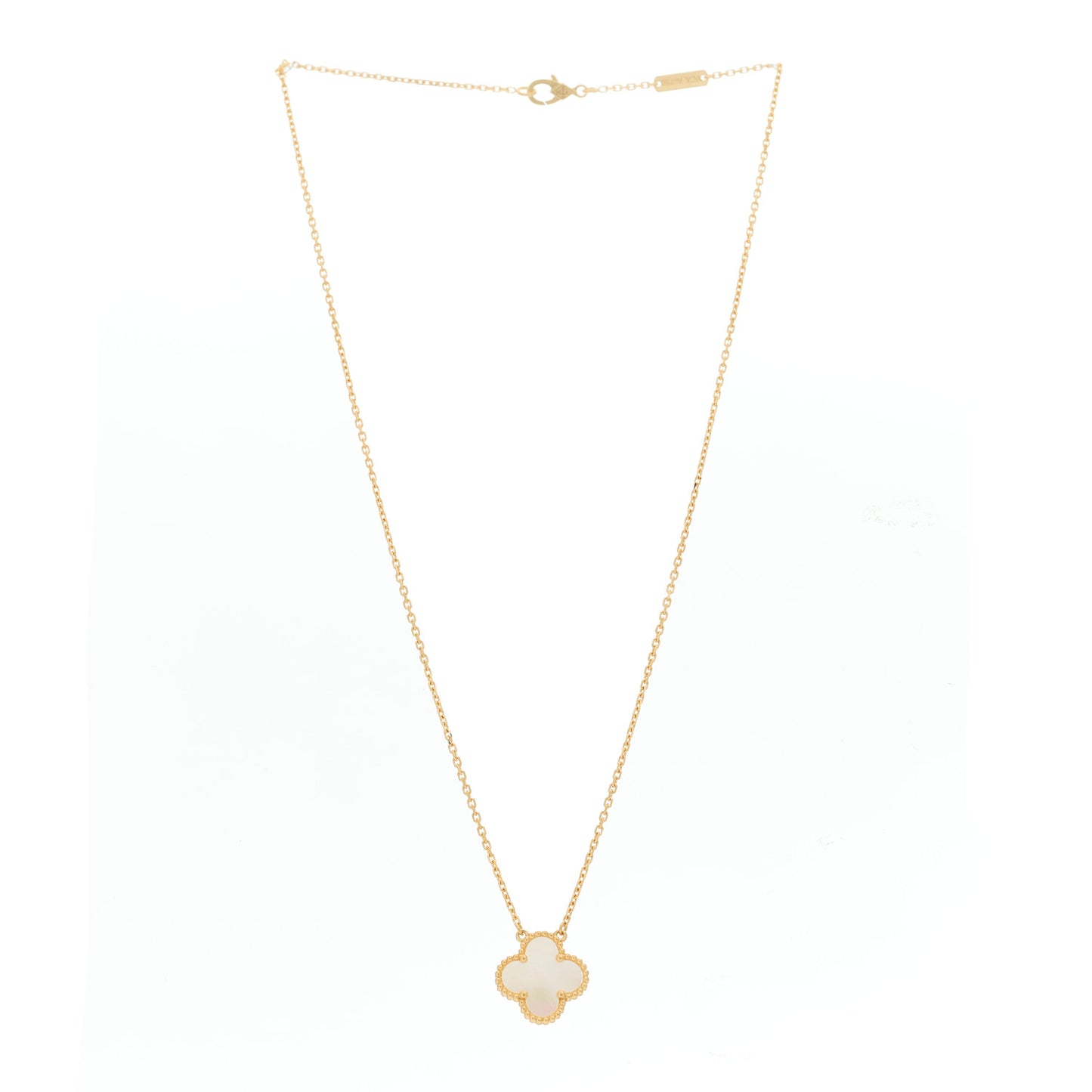 18K Yellow Gold Mother of Pearl Vintage Alhambra Pendant Necklace