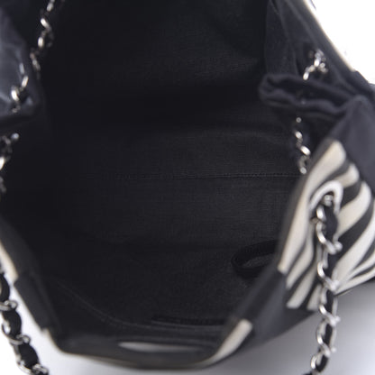 Chanel Striped Canvas CC Shopping Tote Black White 4 of 10