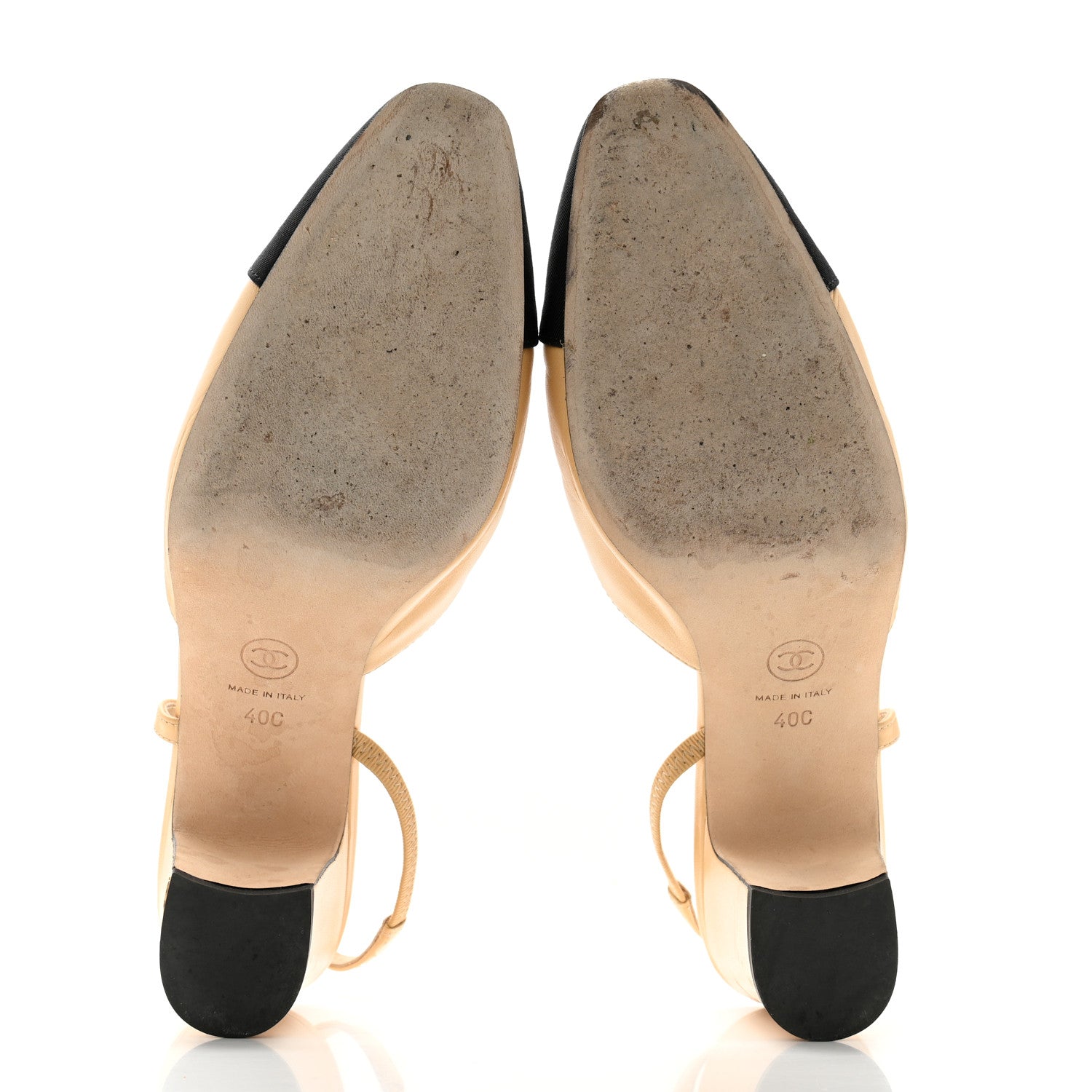 Chanel Goatskin Grosgrain Cap Toe CC Slingback Pumps 40 Beige Black 5 of 11