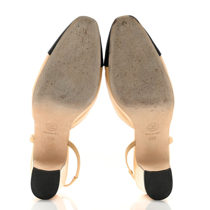 Chanel Goatskin Grosgrain Cap Toe CC Slingback Pumps 40 Beige Black 5 of 11