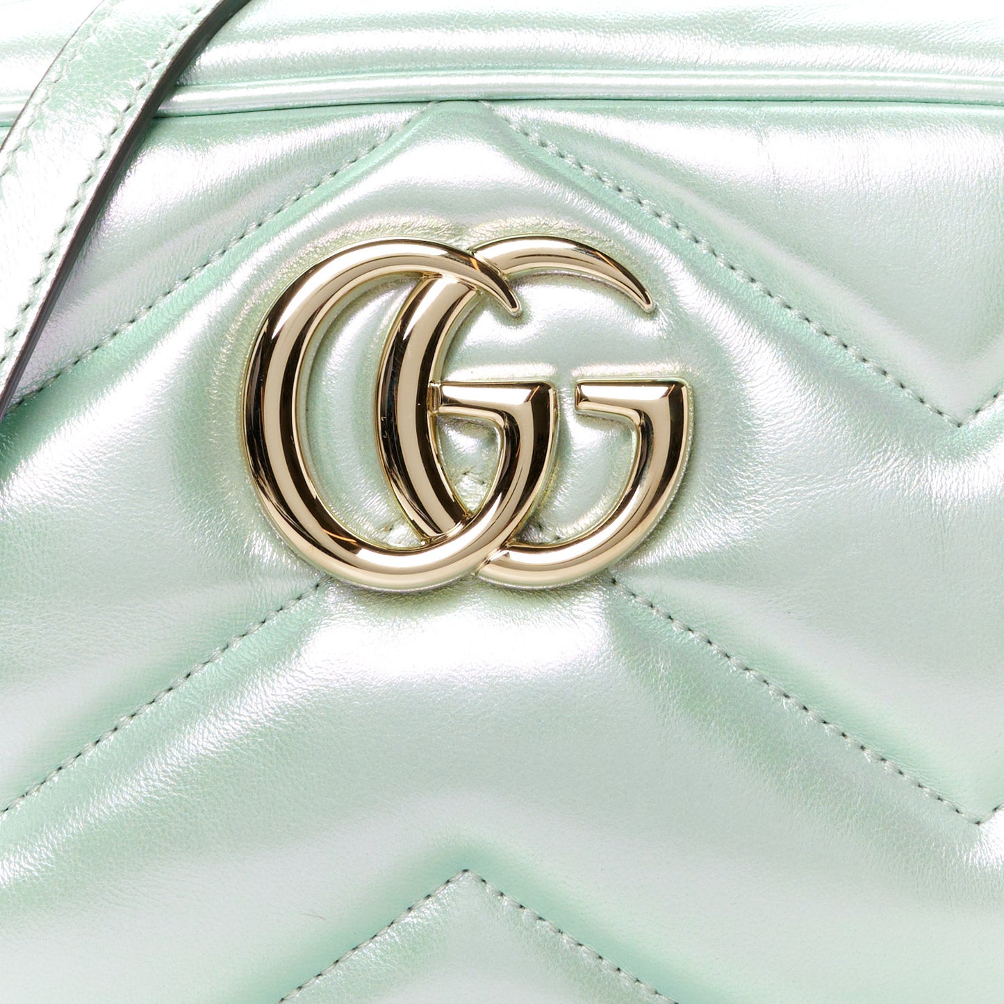 Iridescent Nappa Chevron Matelasse Small GG Marmont Chain Shoulder Bag Iridescent Salvy Green