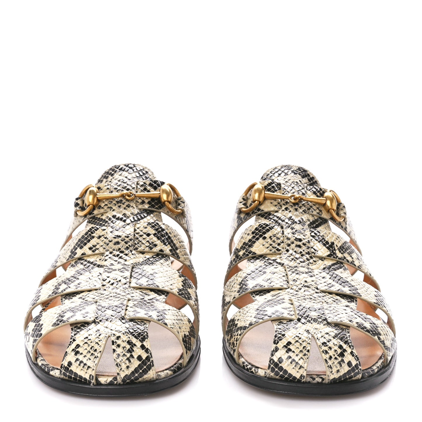 Calfskin Python Print Mens Horsebit Elektra Sandals 12 Beige Avana