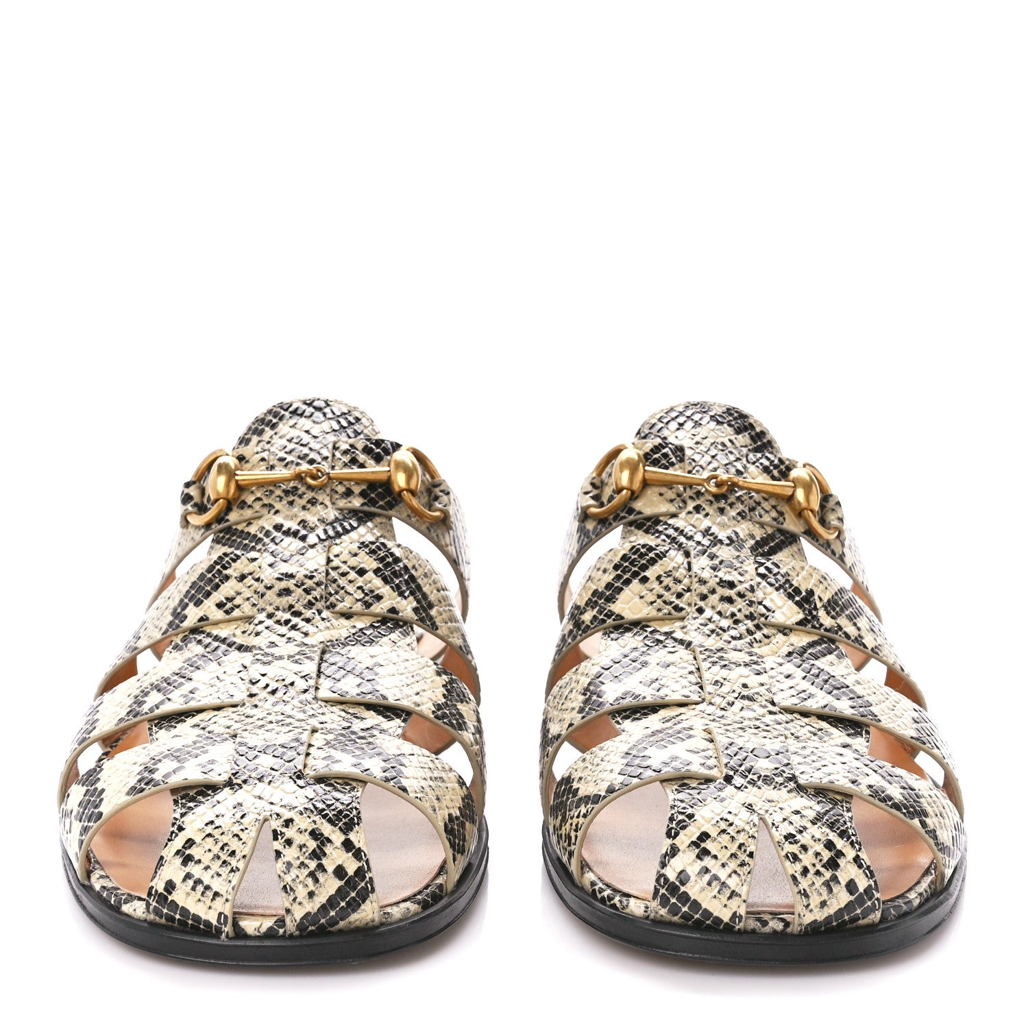 Gucci Calfskin Python Print Mens Horsebit Elektra Sandals 12 Beige Avana 2 of 9