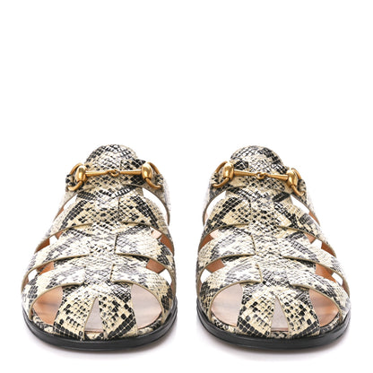 Gucci Calfskin Python Print Mens Horsebit Elektra Sandals 12 Beige Avana 2 of 9
