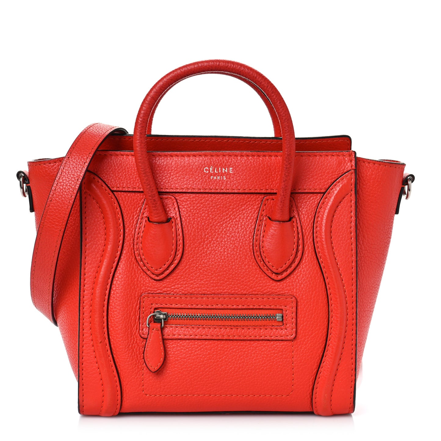 Drummed Calfskin Nano Luggage Vermillion