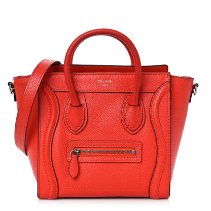 Celine Drummed Calfskin Nano Luggage Vermillion 1 of 10