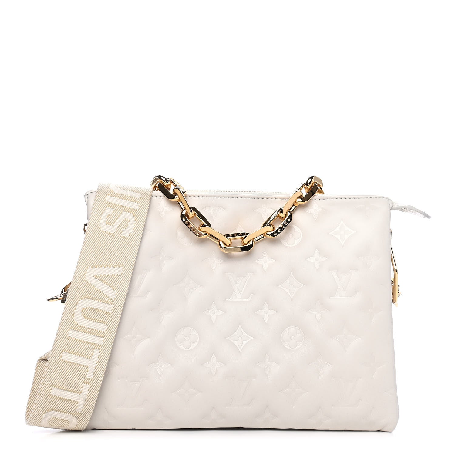 Louis Vuitton Lambskin Embossed Monogram Coussin PM Beige Cream 1 of 6