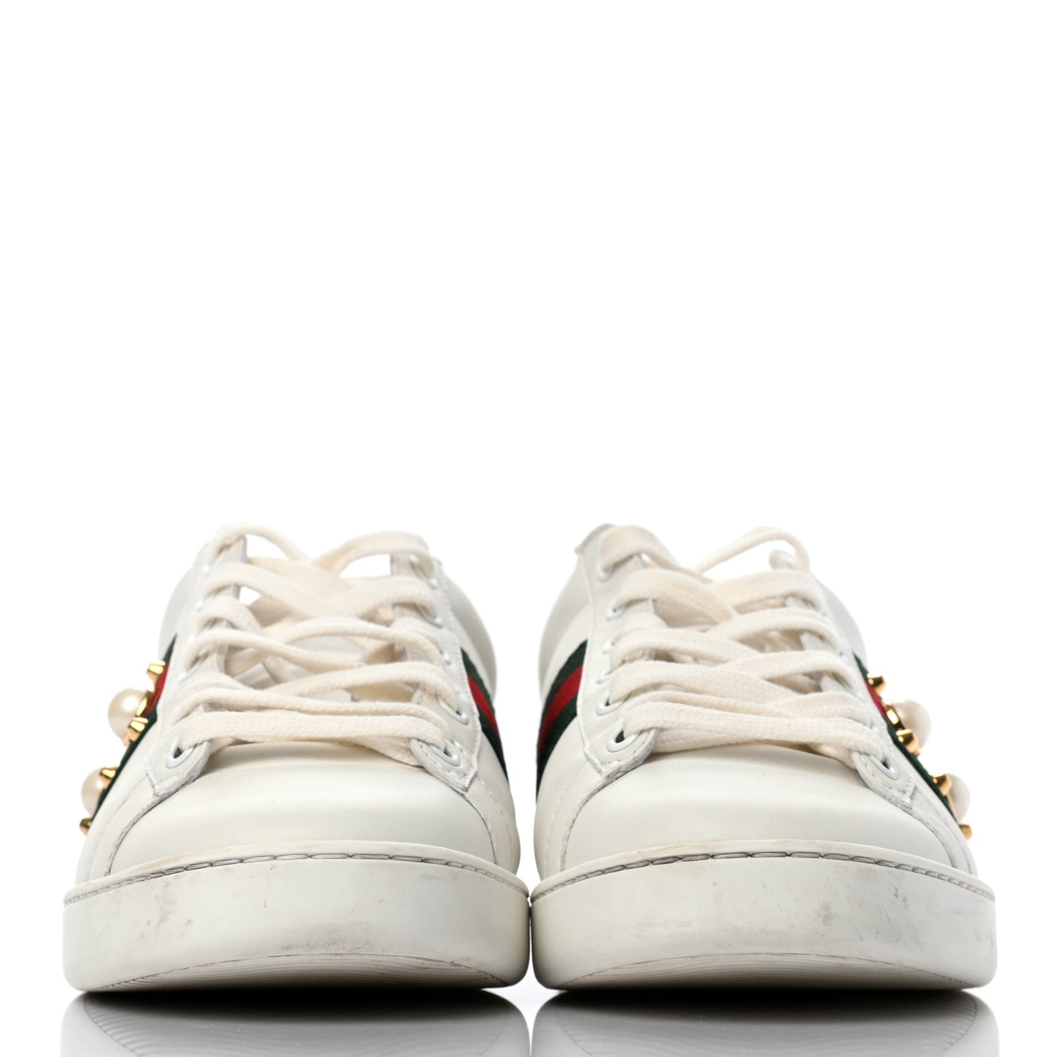 Gucci Calfskin Web Pearl Studded Womens Ace Sneakers 37.5 White 2 of 9