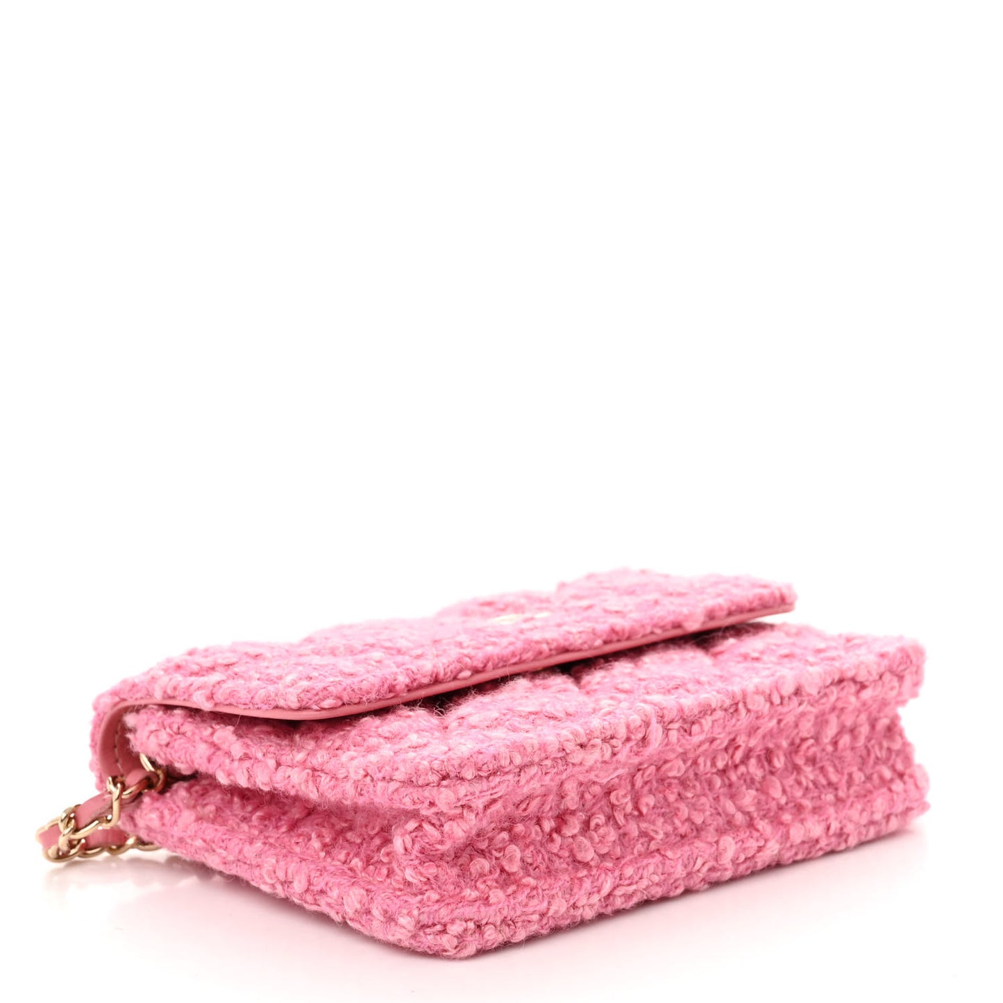 Tweed Quilted Flap Chain Waist Bag Pink