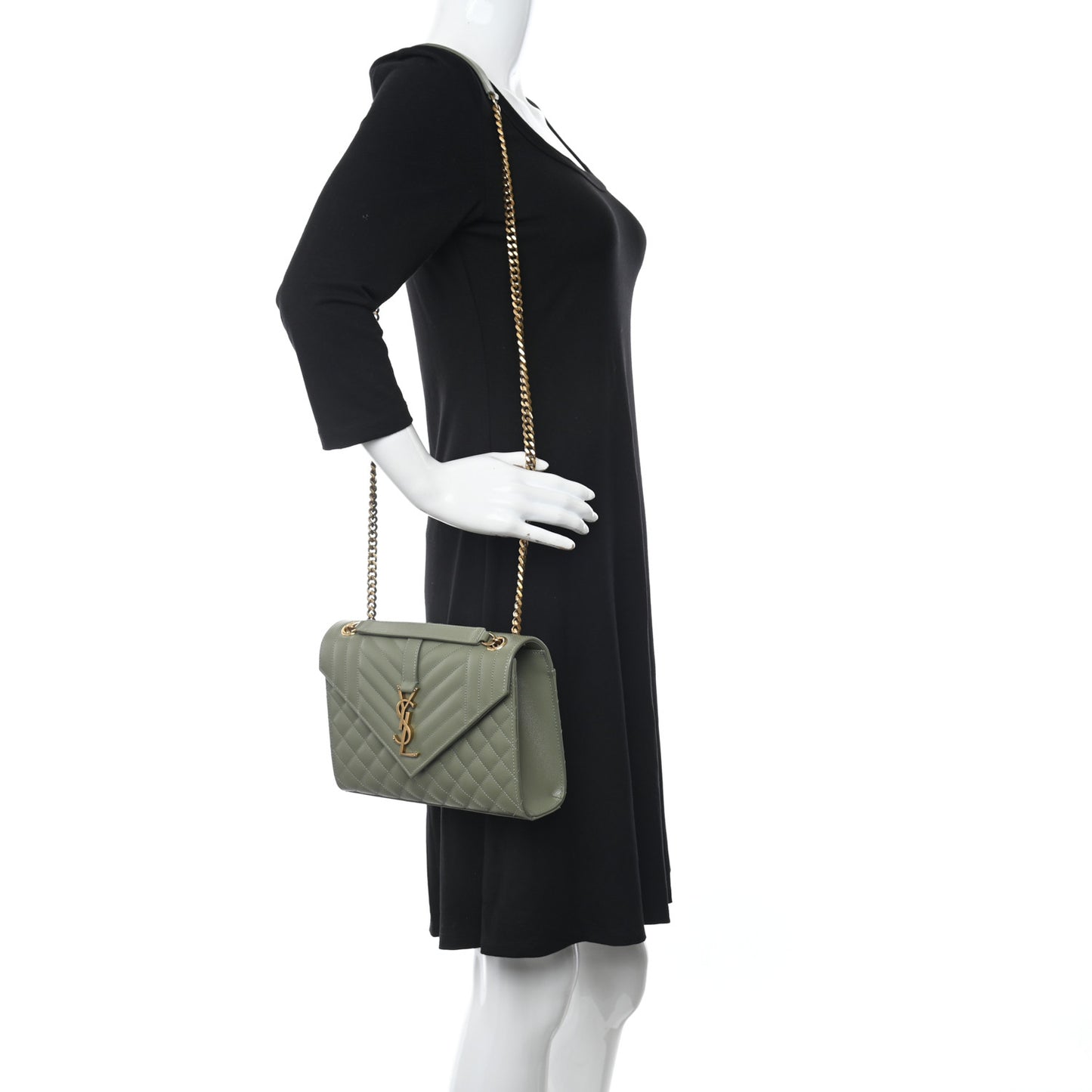 Grain De Poudre Textured Mixed Matelasse Triquilt Medium Monogram Satchel Light Sage