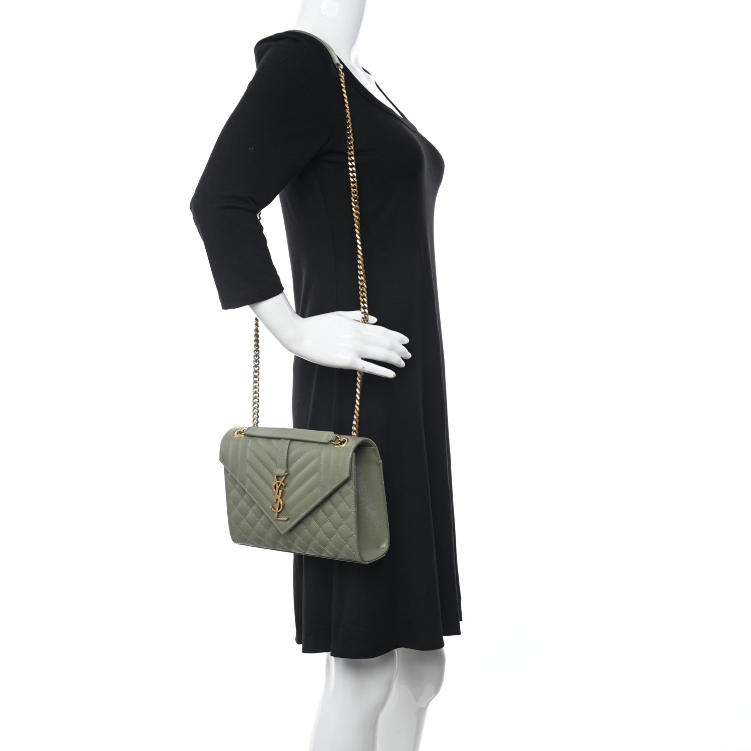 Saint Laurent Grain De Poudre Textured Mixed Matelasse Triquilt Medium Monogram Satchel Light Sage 2 of 10