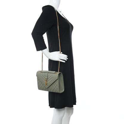 Saint Laurent Grain De Poudre Textured Mixed Matelasse Triquilt Medium Monogram Satchel Light Sage 2 of 10