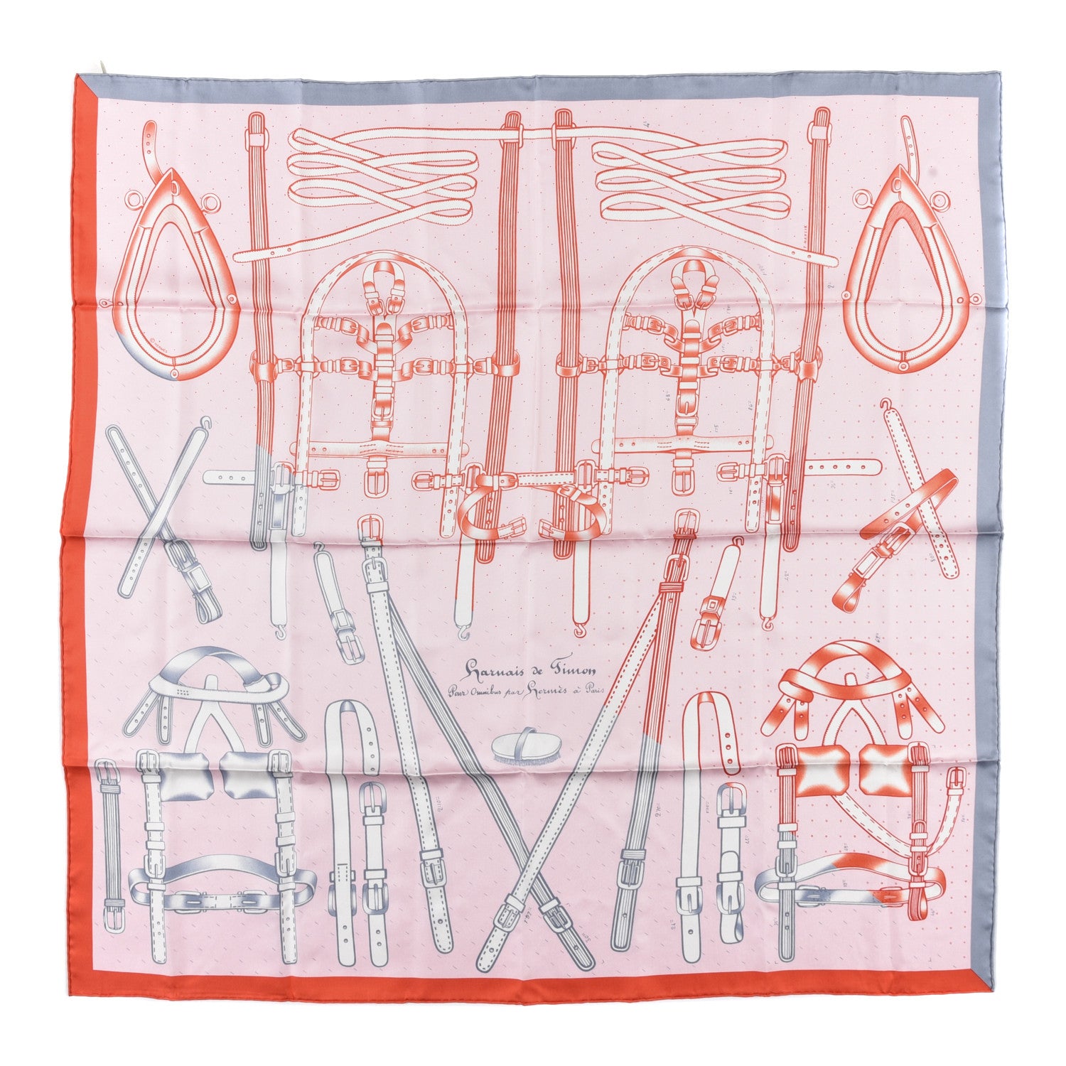 Hermes Silk Harnais De Timon Scarf 90 Rose Pale Gris Corail 1 of 5