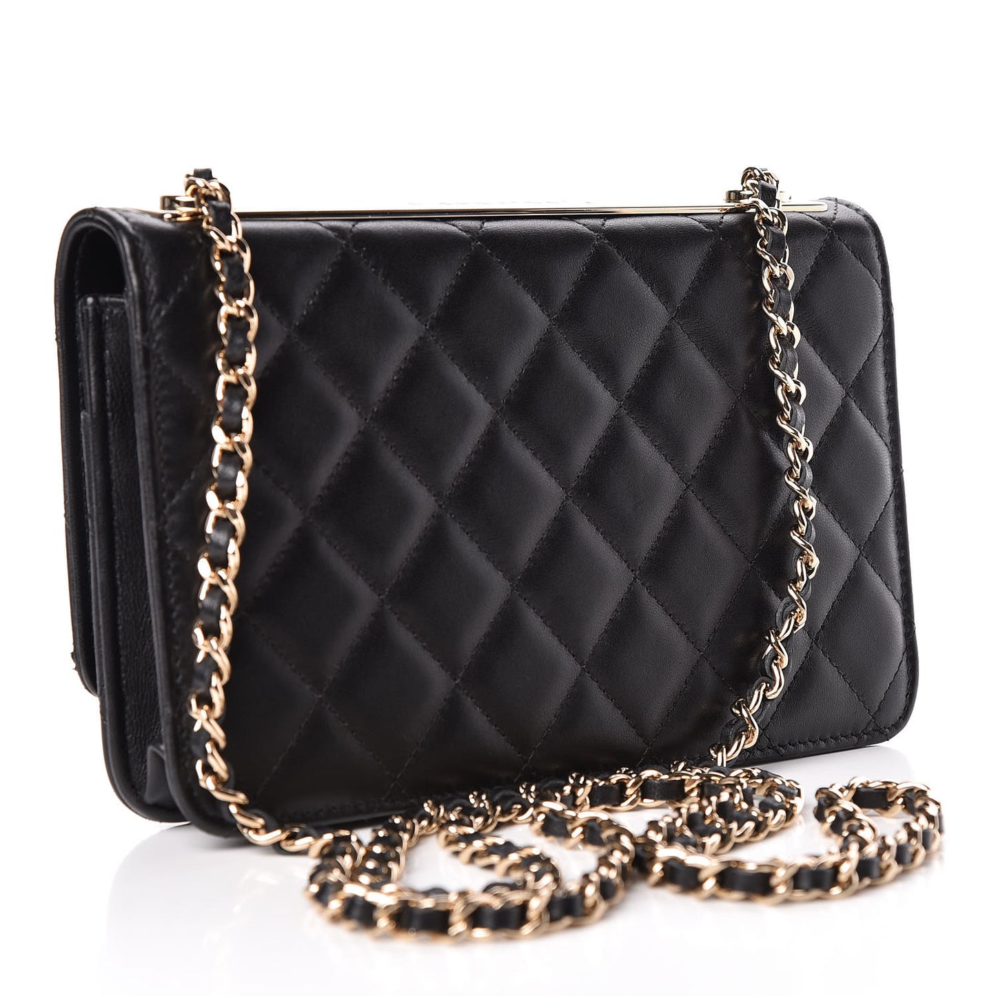 Lambskin Quilted Trendy CC Wallet On Chain WOC Black