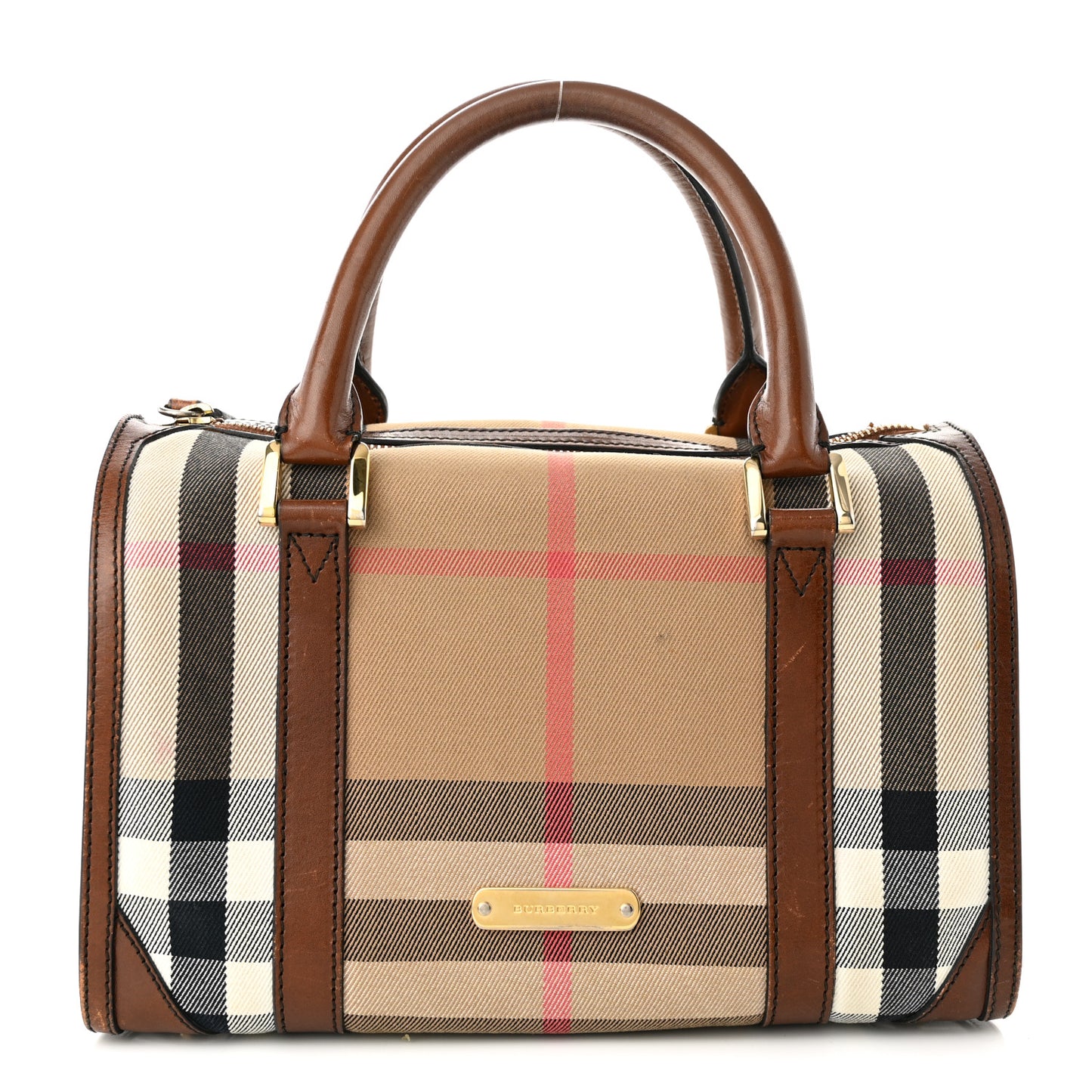 House Check Bridle Calfskin Small Bowling Bag Dark Tan