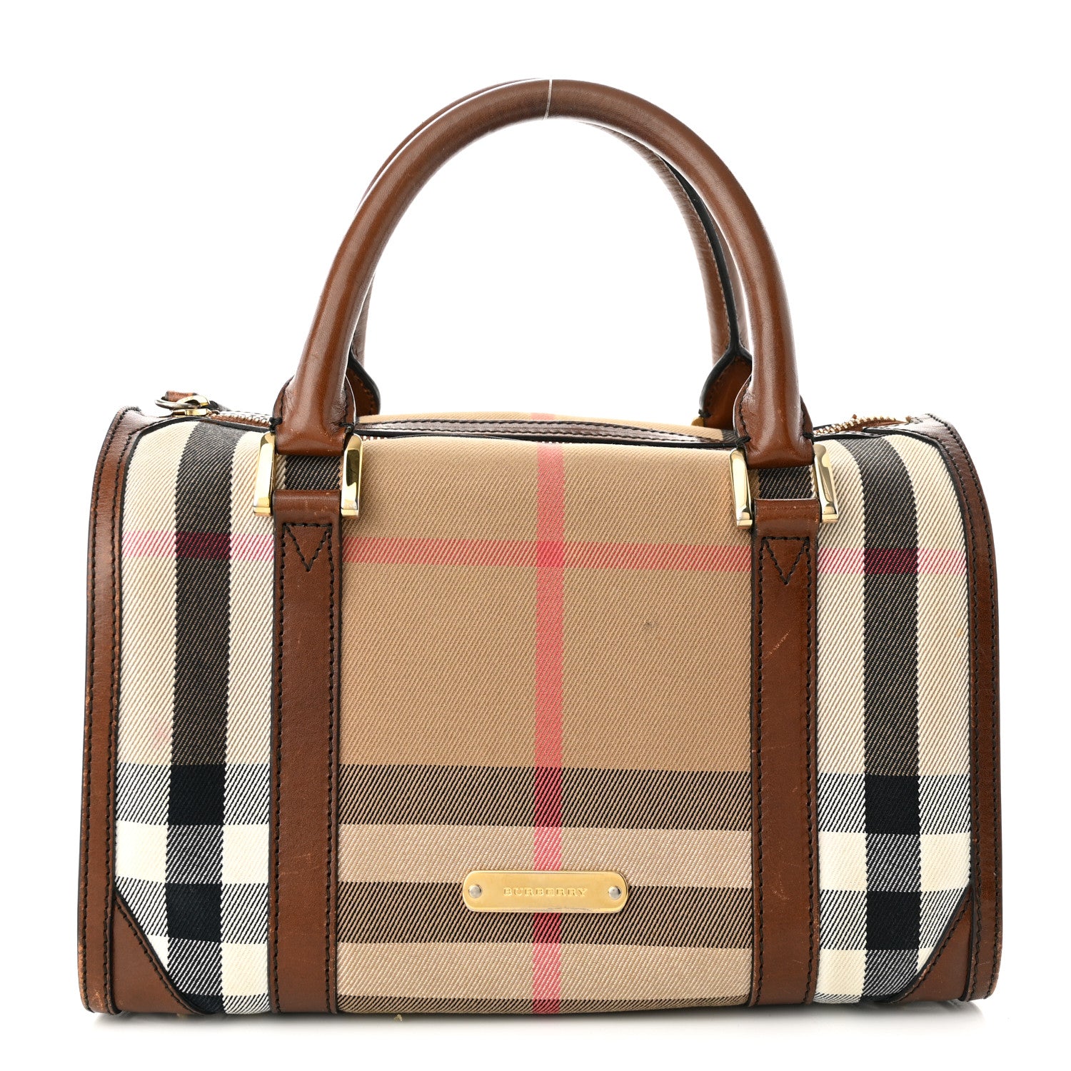 Burberry House Check Bridle Calfskin Small Bowling Bag Dark Tan 1 of 15