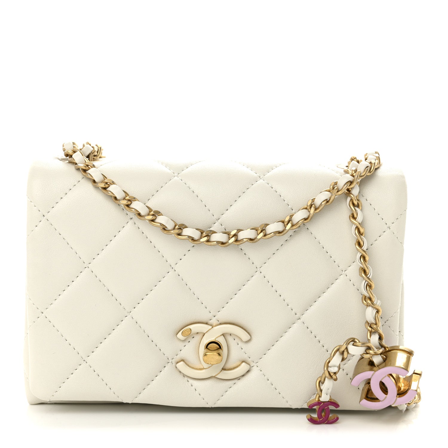 Chanel Shiny Lambskin Quilted Enamel CC Mini Flap White 1 of 10