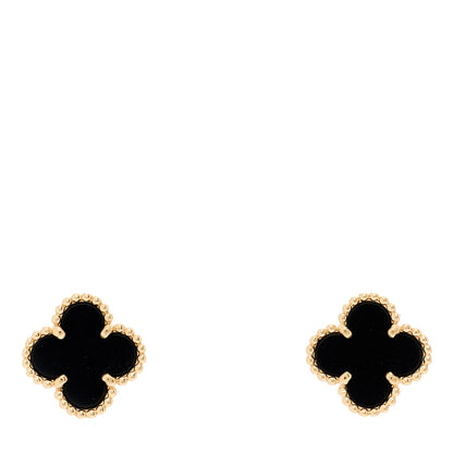 Van Cleef & Arpels 18K Yellow Gold Black Onyx Sweet Alhambra Earrings 1 of 4