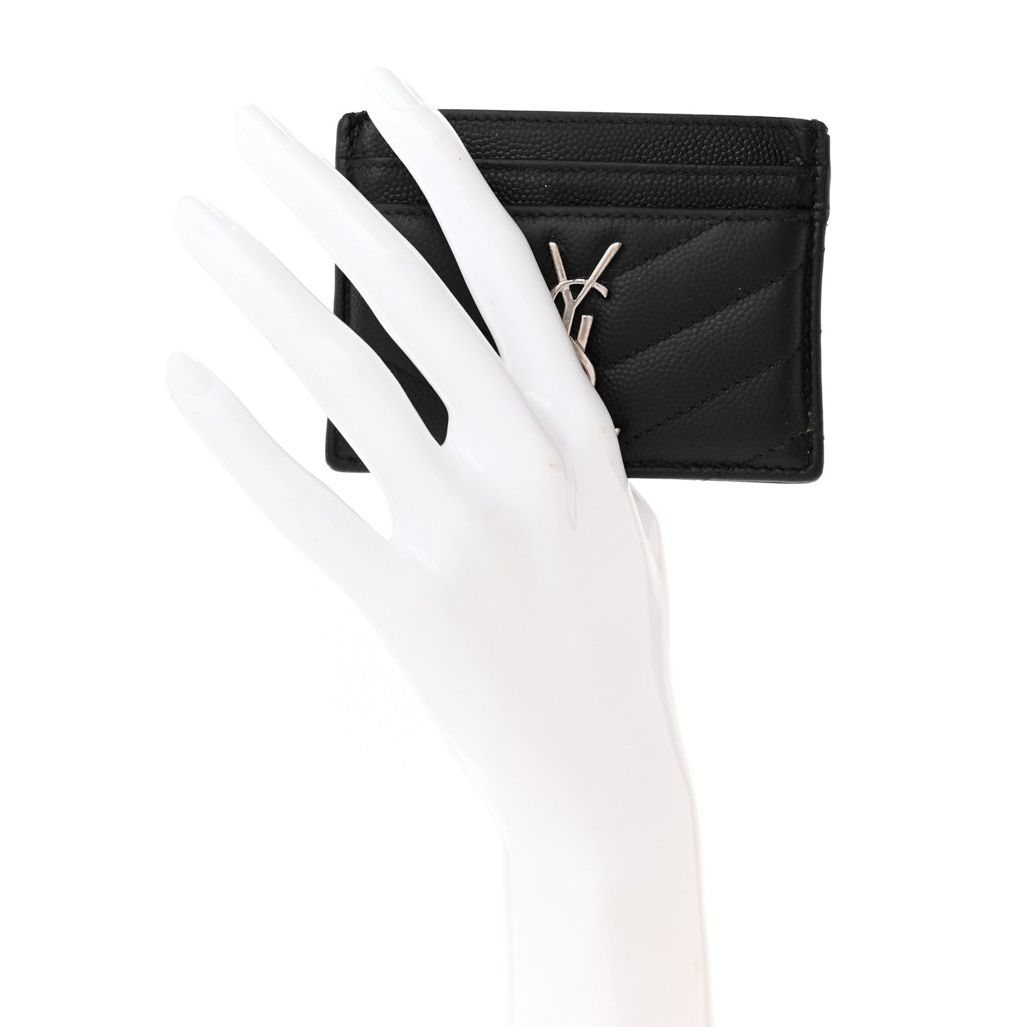 Saint Laurent Grain De Poudre Matelasse Chevron Monogram Credit Card Case Black 2 of 12