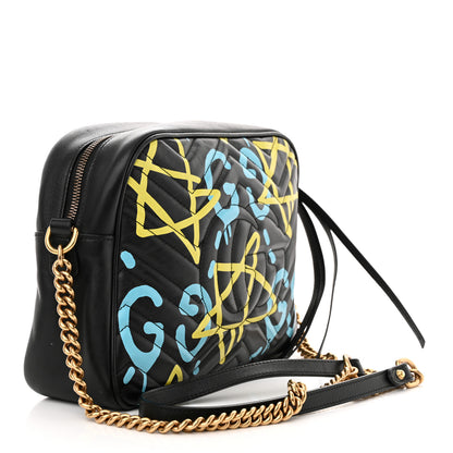 Gucci Calfskin Matelasse GucciGhost Medium GG Marmont Chain Shoulder Bag Black New Acquamarine 3 of 12