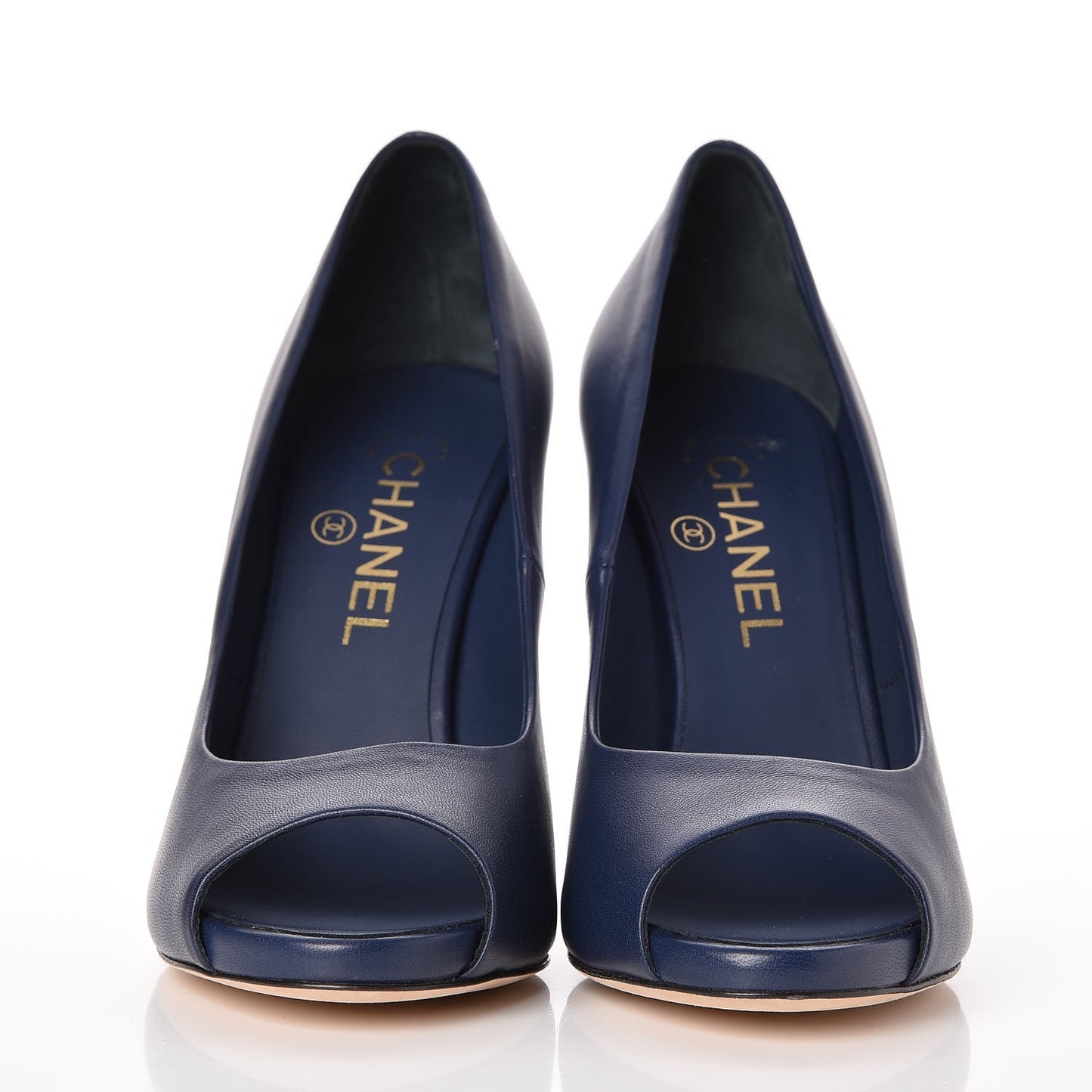 Lambskin Pearl Peep Toe Pumps 38 Navy