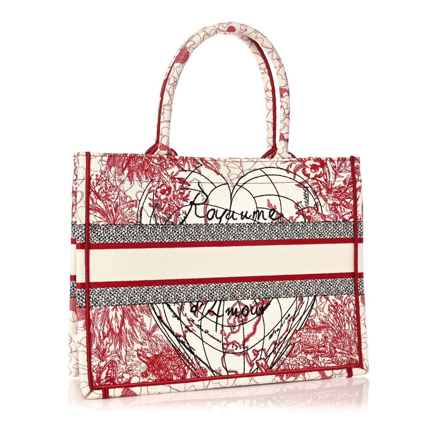 Canvas Embroidered Medium Dioramour D-Royaume Book Tote Red Multicolor