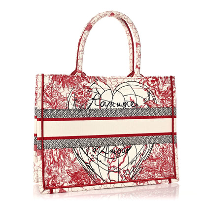 Christian Dior Canvas Embroidered Medium Dioramour D-Royaume Book Tote Red Multicolor 3 of 10
