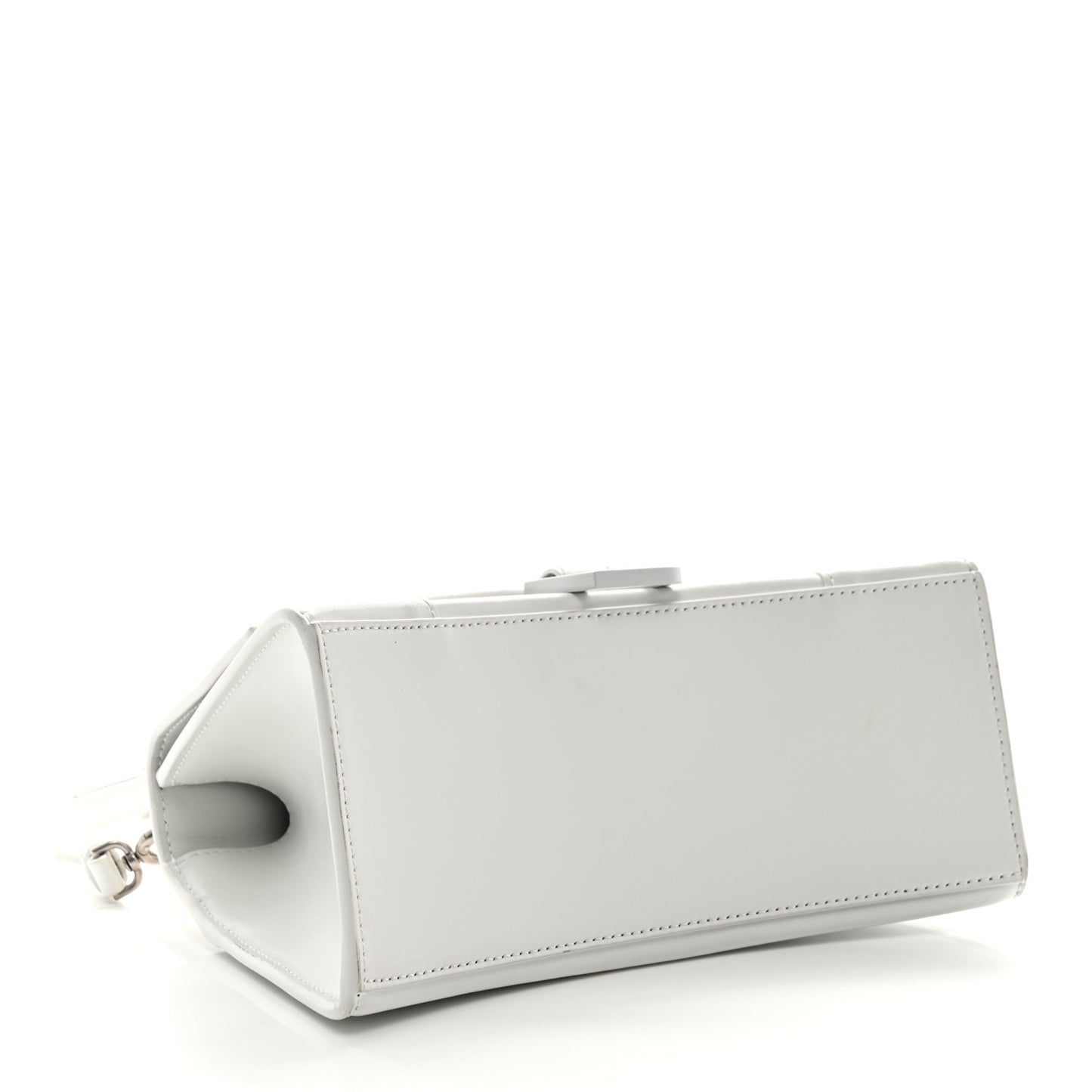 Shiny Box Calfskin Tonal B Small Hourglass Top Handle Bag White