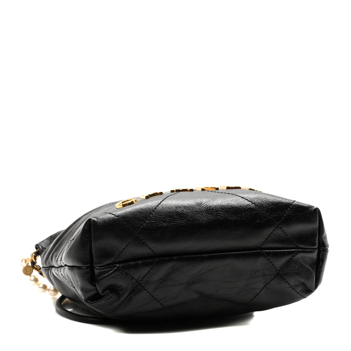 Shiny Crumpled Calfskin Quilted Pearl Mini Chanel 22 Black