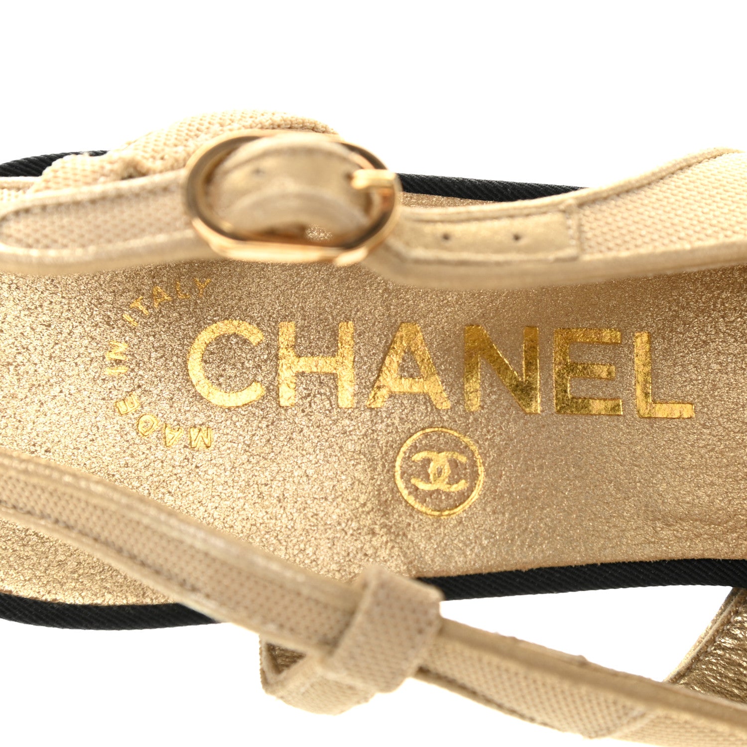 Chanel Grosgrain Cap Toe CC Slingback Pumps 38.5 Black Gold 7 of 18