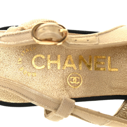 Chanel Grosgrain Cap Toe CC Slingback Pumps 38.5 Black Gold 7 of 18