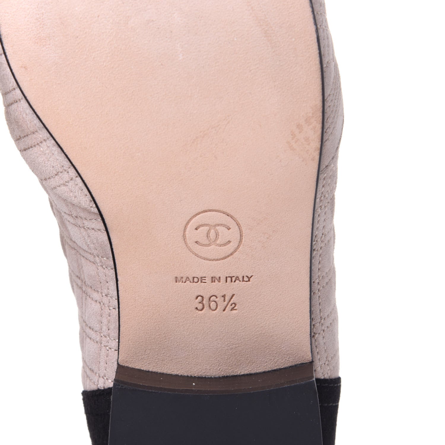 Chanel Kid Suede Quilted Cap Toe Short Boots 36.5 Beige Black 8 of 11