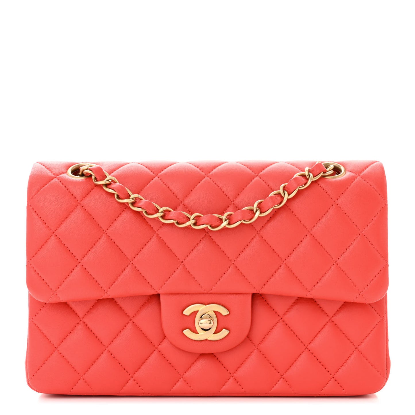 Lambskin Quilted Small Double Flap Red