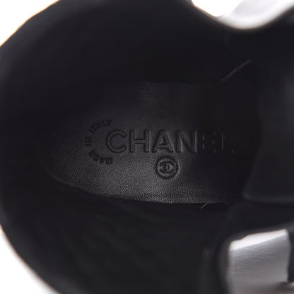 Chanel Suede Quilted CC Lace Up Combat Boots 37 Black 7 of 15