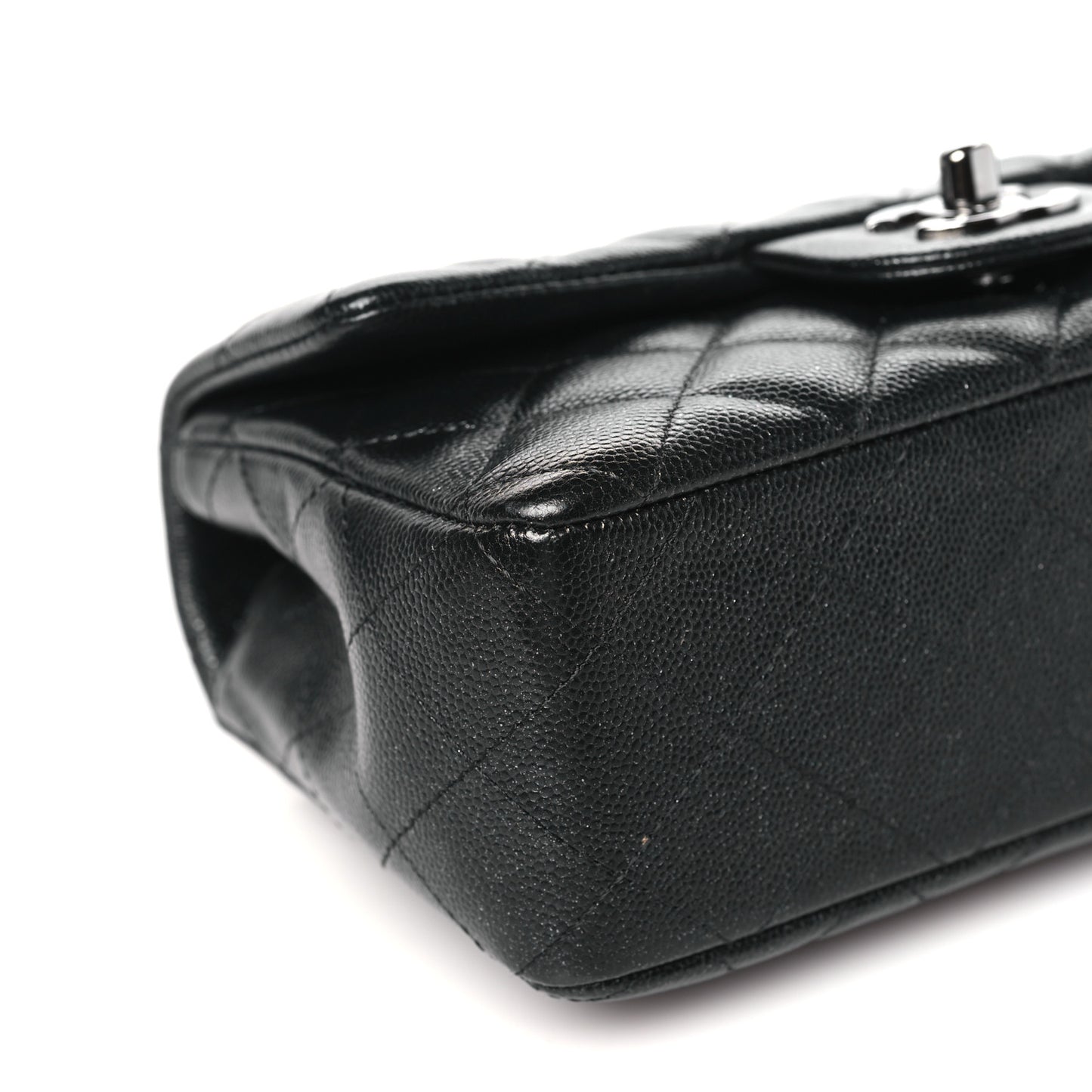 Iridescent Caviar Quilted Mini Rectangular Flap Black