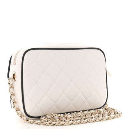 Chanel Lambskin Resin Quilted Chain Camera Bag White Black 3 of 10