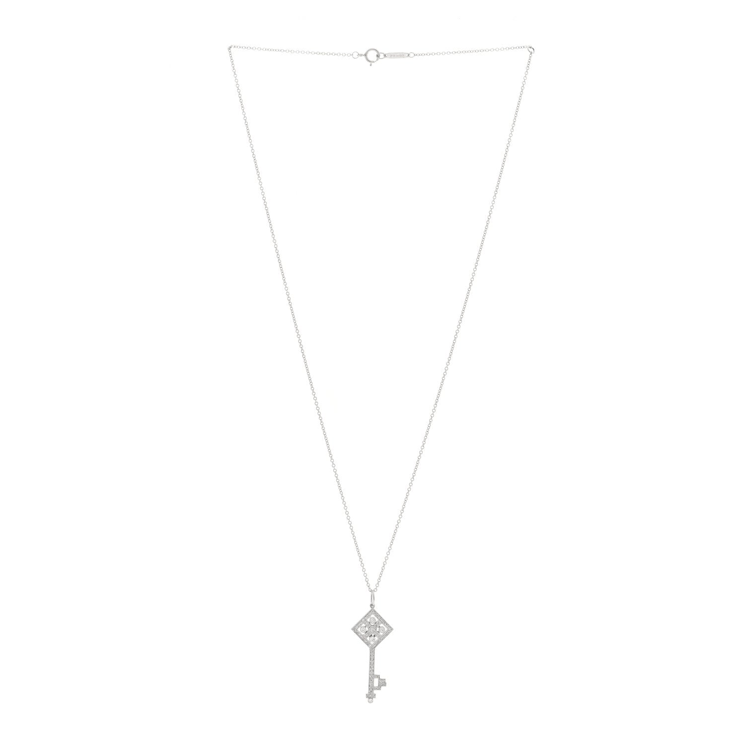 Tiffany Platinum Diamond Small Checkerboard Key Pendant Necklace 2 of 5