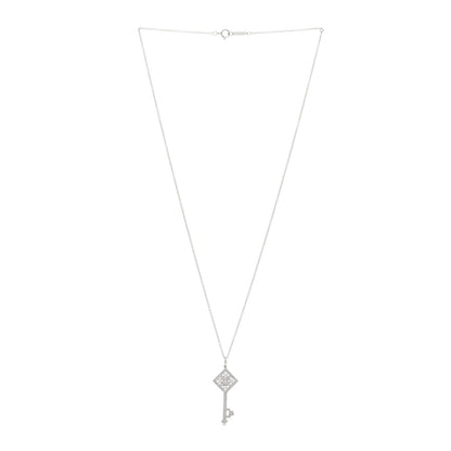 Tiffany Platinum Diamond Small Checkerboard Key Pendant Necklace 2 of 5