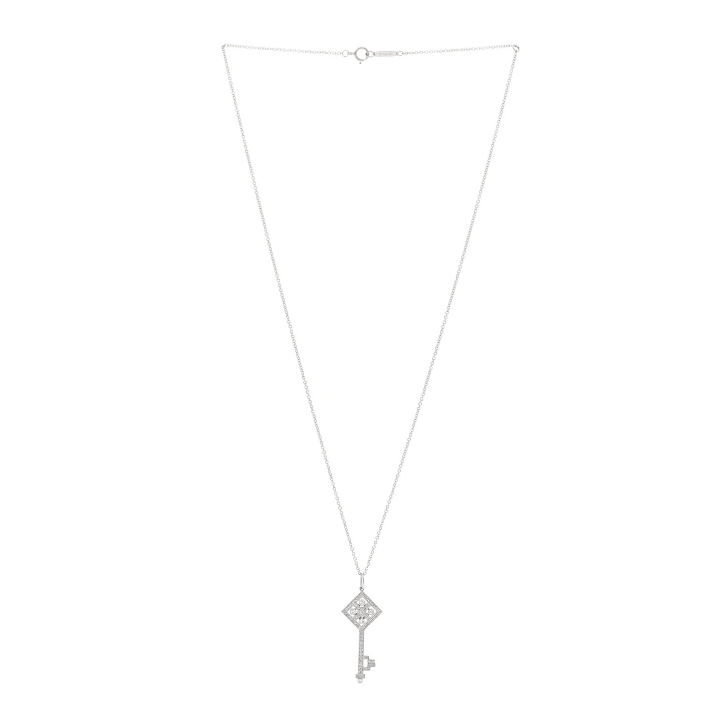 Platinum Diamond Small Checkerboard Key Pendant Necklace