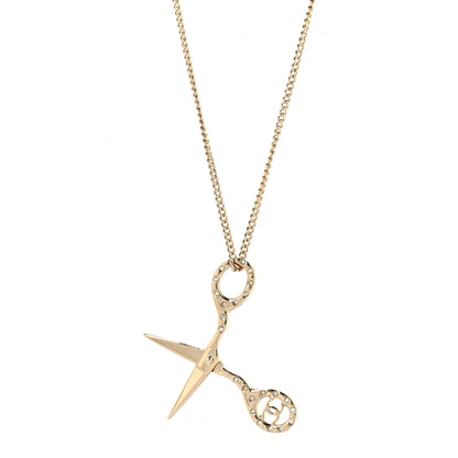 Chanel Metal Strass Crystal Scissors CC Pendant Necklace Gold 1 of 5