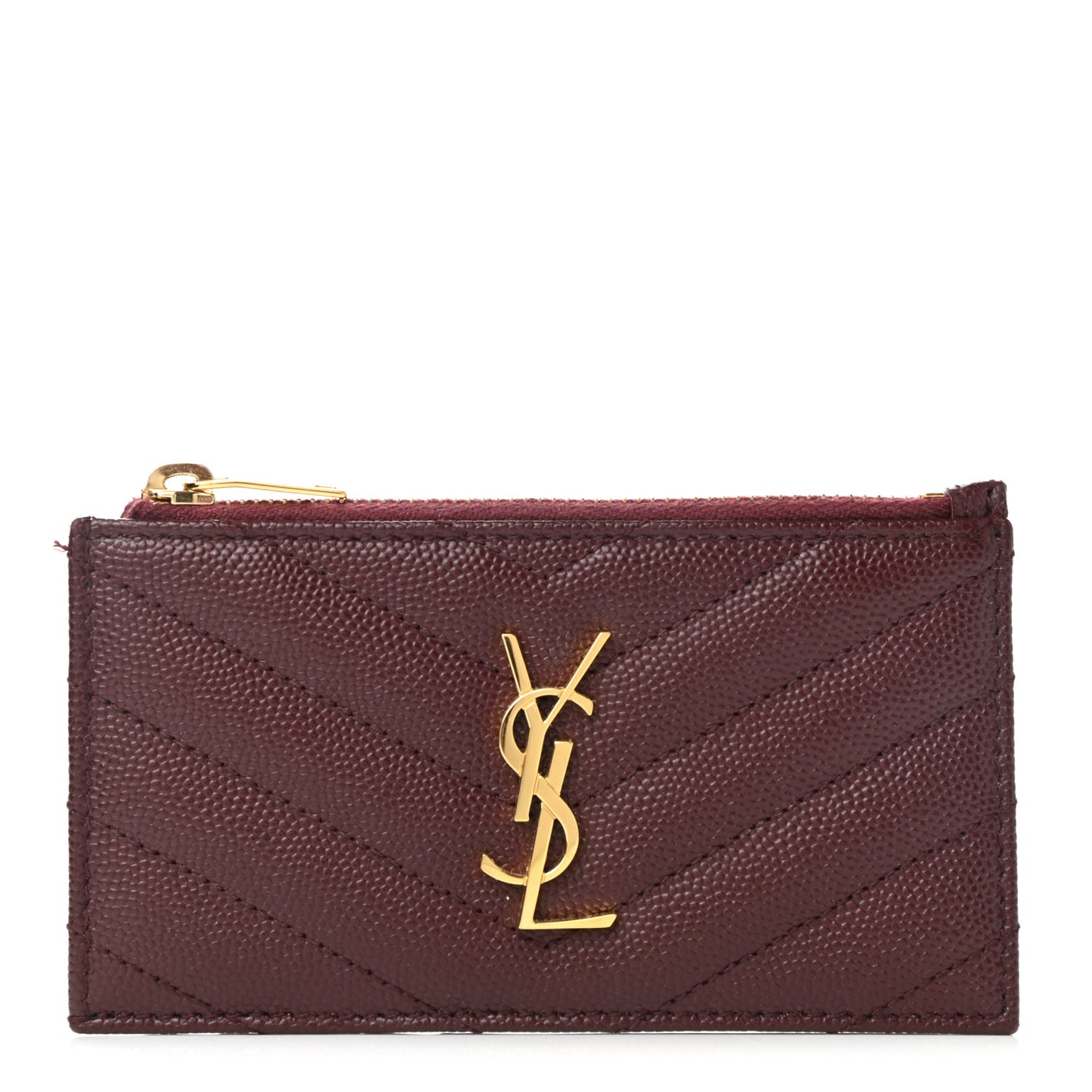 Grain De Poudre Matelasse Chevron Monogram Fragments Zippered Card Case Rouge Legion