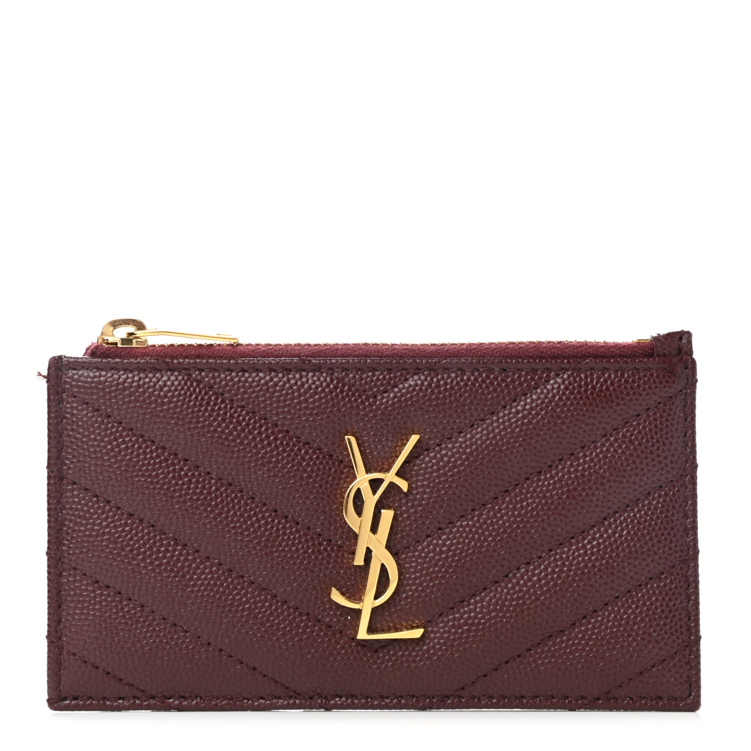 Saint Laurent Grain De Poudre Matelasse Chevron Monogram Fragments Zippered Card Case Rouge Legion 1 of 8
